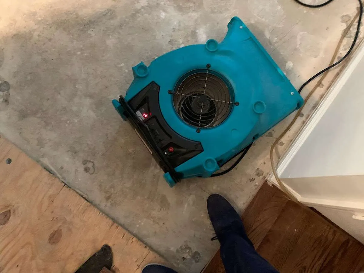 Air mover drying subfloor during Leak Detection & Repair in Silver Springs Shores
